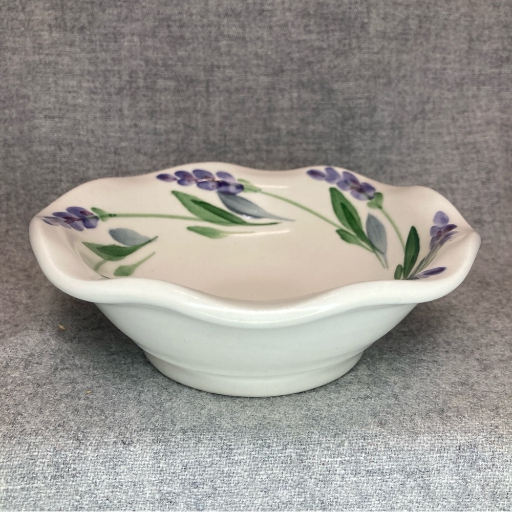 Emerson Creek Pottery Stoneware Frilly Bowl 6” Lavender Scalloped Studio 2009 VA